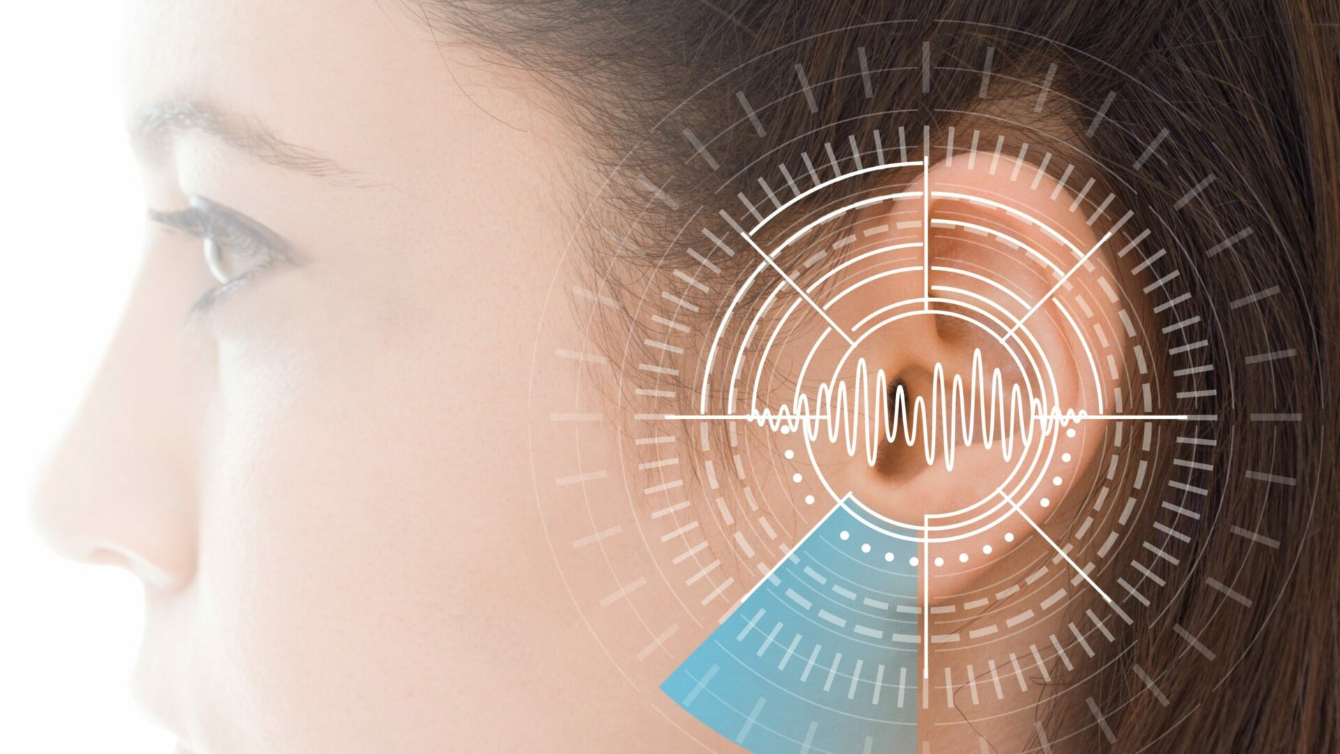 Hearing,Test,Showing,Ear,Of,Young,Woman,With,Sound,Waves