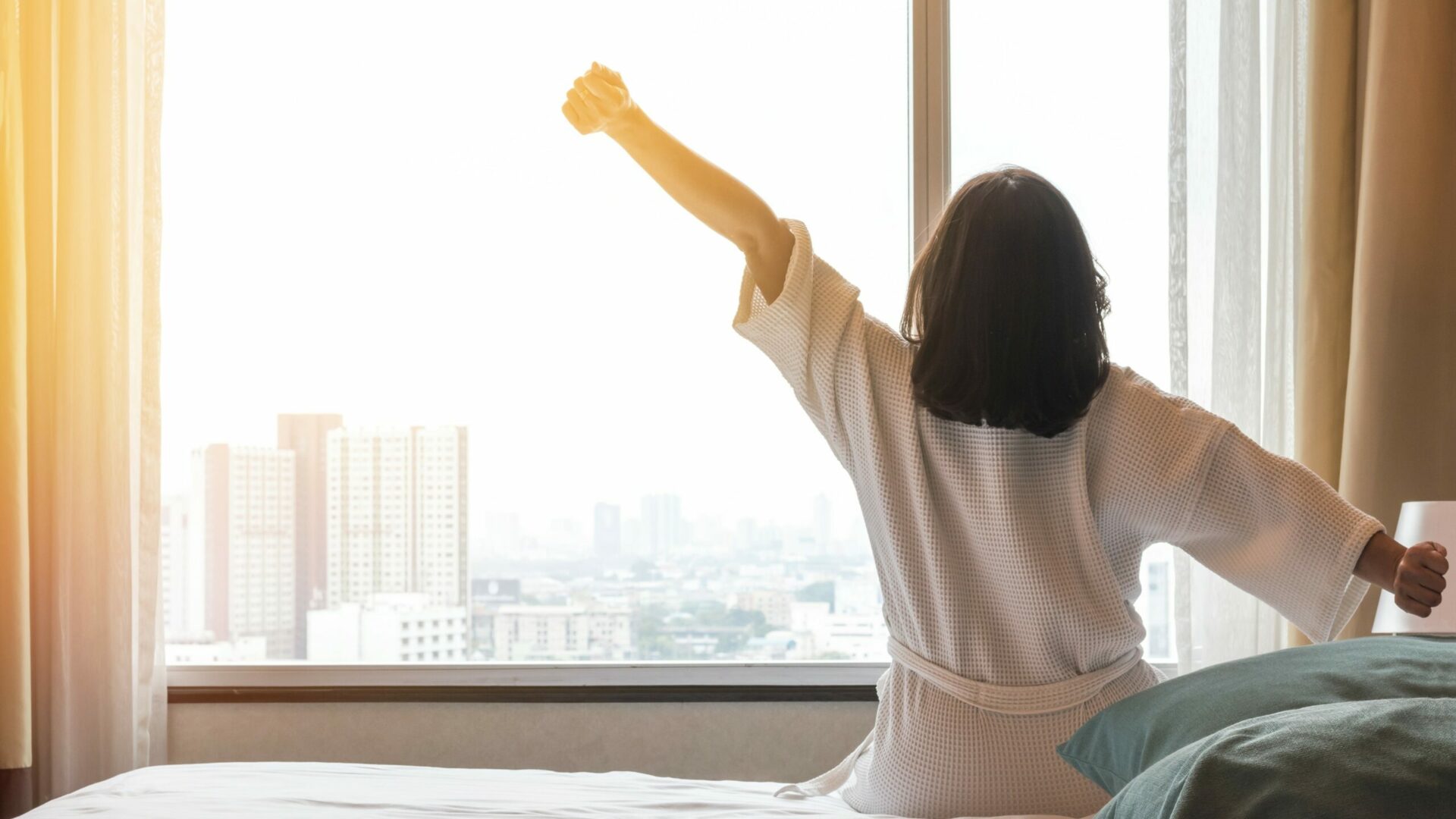 Easy,Lifestyle,Asian,Woman,Waking,Up,In,Morning,Weekend,Taking